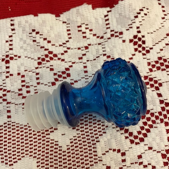 Vintage MCM Blue Cobalt Cluster Liquor Bottle with Stopper - Picture 5 of 6